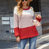 Women Pullover Knit Sweater Autumn And Winter Women 'S Striped Stitching Contrast Color Knitwear