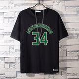 Basketball Sports T Shirt Nba Stag No. 34 Basketball Sports Student Short Sleeve T-Shirt Men