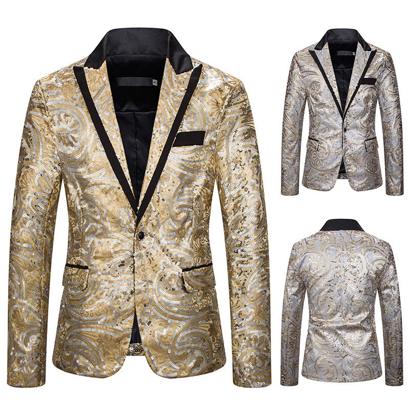 Men Prom Outfits Sequined Performance Dress Suit Nightclub