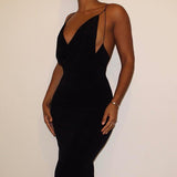 Kendall Jenner Wedding Guest Dress Suspender Dress Solid Color Large V-neck