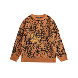 Men Sweater Cat Pattern Jacquard Knitwear Men Street Loose round Neck Sweater