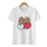 Valentine's Day T Shirts Couples Leopard Print Heart Printing Women's Pullover Short Sleeve T-shirt