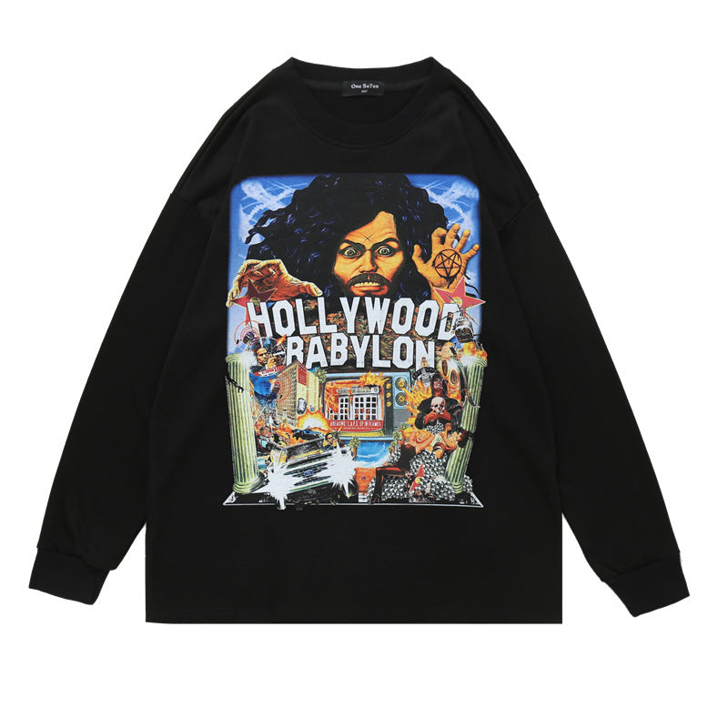 Man Fall Outfits Portrait Printing Long-Sleeved Sweater Top for Men and Women