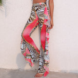 Coachella Music Festival Outfits Ruffled Trousers Mesh Floral Print See-through Beach Pants