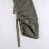 Julia Fox Low Rise Jeans Side Pleating Cool Strap Irregular Straight-Leg Pants Multi-Pocket Flanging Versatile