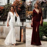 Burgundy Evening Dresses for Weddings Autumn and Winter Long Sleeve Dress Wedding Bridesmaid Long Dress Dress