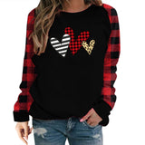 Valentine's Day T Shirt Plaid Sleeve Love Heart Printing Long Sleeve T-shirt