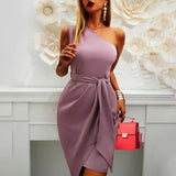 Kendall Jenner Wedding Guest Dress Shoulder Solid Color Waist Tight Temperament Women's Clothing