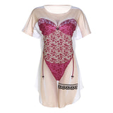 Music Festivals Rave Outfits Dress Summer Women's round Neck Short Sleeve Printed Slim Fit