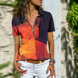 Romanian Gypsy Outfits Zipper Top T-shirt with Short Sleeves Women