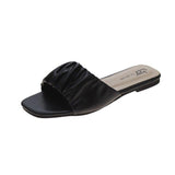 Women Open Toe Sandals Flats Summer Slippers Flat Heel Pleated Word Fashion Outdoor Slippers