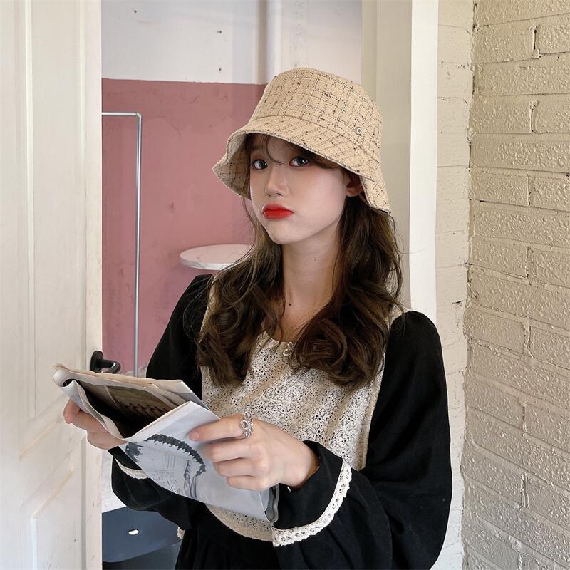 Vintage Check Bucket Hat Grid Sun-Proof Basin Hat
