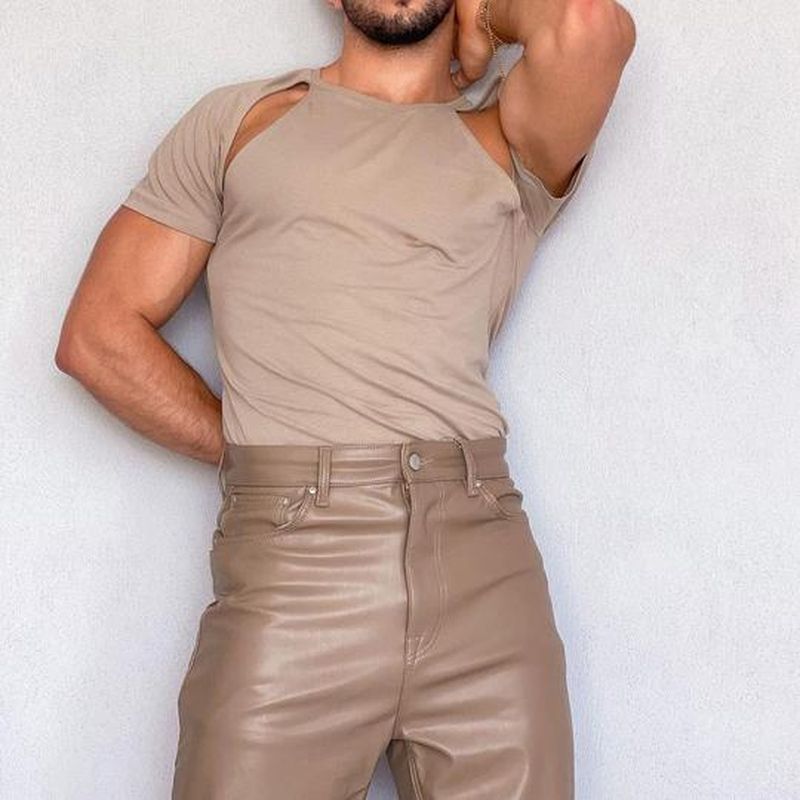 Rave Outfits Men T Shirt off-Shoulder Irregular Sleeve