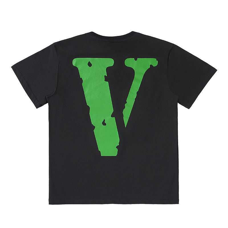 Vlone T Shirt Green Big V Hip Hop Style Men'S And Women'S Round Neck Short Sleeve T-Shirt