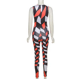 Summer Women's Sexy Low-Cut Fashion Printed High Waist Tight Casual Sports Jumpsuit