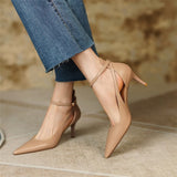 Nude Low Block Heel Pointed Elegant Strap Stiletto Heel