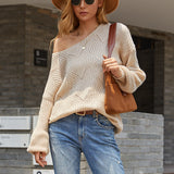 Women Pullover Knit Sweater Autumn Solid Color Hollow Sweater Large Size Sweater for Women
