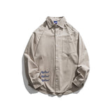 Man Fall Outfis Simple Letter Embroidered Long Sleeve Shirt Loose Casual Polo Collar Shirt