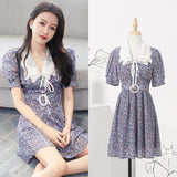 MIDI Mauve Wrap Dress Chiffon Dress for Women Summer Purple Printed Figure Flattering Short Skirt