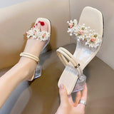 High Heels Slippers Summer Fashion Flower Chunky Heel Ankle-Strap Sandals