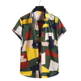 Camp Collar Shirt Short Sleeve Plaid Contrast Color Vacation Style