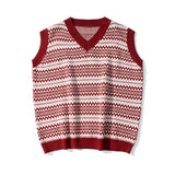 Men Sweater Contrasting Color Jacquard Sweater Vest Vest Men's Sleeveless Sweater Coat