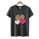 Valentine's Day T Shirts Couples Leopard Print Heart Printing Women's Pullover Short Sleeve T-shirt