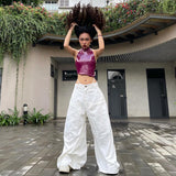 Julia Fox Low Rise Jeans White Large Wide Leg Fashion Woven Pants