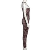 Summer Women's Sexy Mesh Flocking Leopard Print One-Shoulder High Waist Tight Sports Jumpsuit