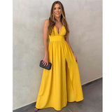 Kendall Jenner Wedding Guest Dress Mid-Waist Temperament Commute Solid Color Dress Sleeveless Split
