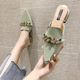 Finn Chain Pointed Toe Mule Closed-Toe Slippers Female Summer Pointed-Toe Mules Shoes
