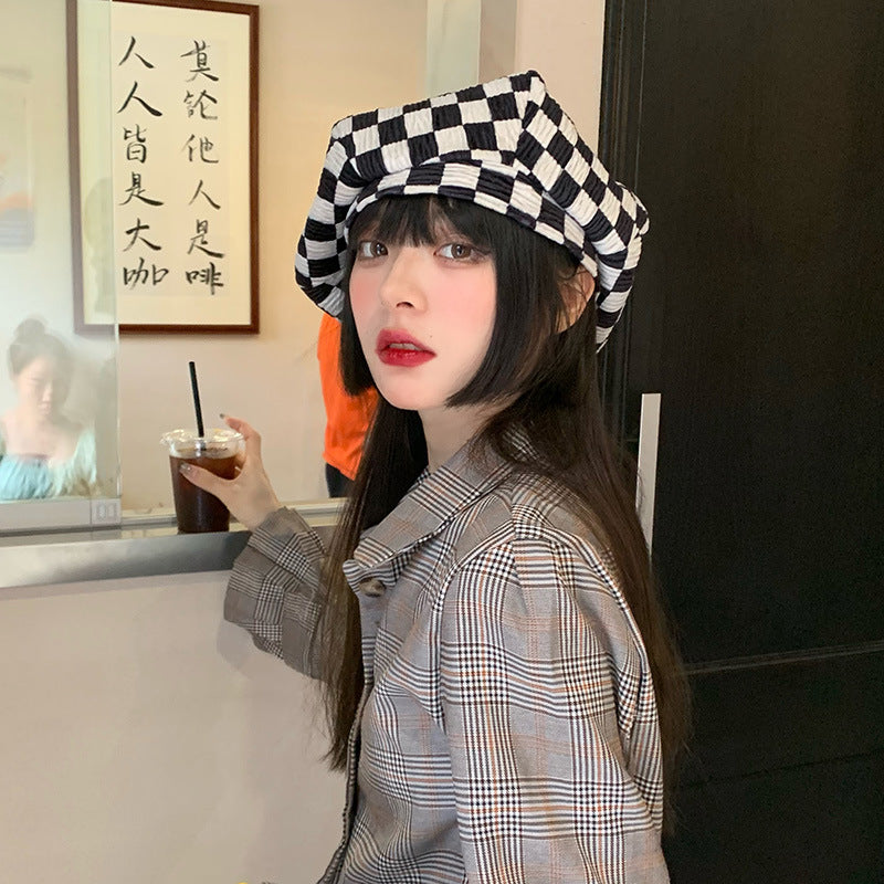 Vintage Check Bucket Hat Chessboard Plaid Beret