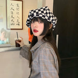 Vintage Check Bucket Hat Chessboard Plaid Beret
