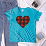 Valentine's Day T Shirt Winter plus Size Women's Clothing Plaid Heart Printing Loose