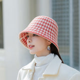 Vintage Check Bucket Hat Thermal Knitting Bucket Hat