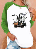 Halloween Costumes Case Printing Capless round Neck Contrast Color Sweatshirt Female
