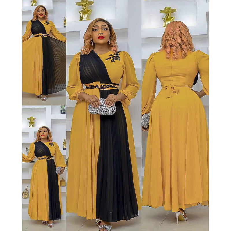 African Dashiki Dress Patchwork round Neck High Waist Dress