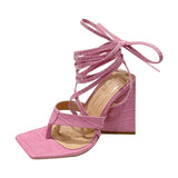 White Strappy Heels Autumn Triangle Heel Roman Lace-up High-Heeled Sandals Women