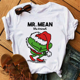 Men and Women Grinch Shirt Christmas Loose Grinch Printed Short Sleeve