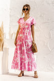 Nine Britton Dress V-neck Flower Print Lace-up Button