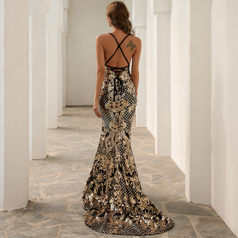 Skin Tight Long Dresses Summer Prom Evening Gown Women Gold