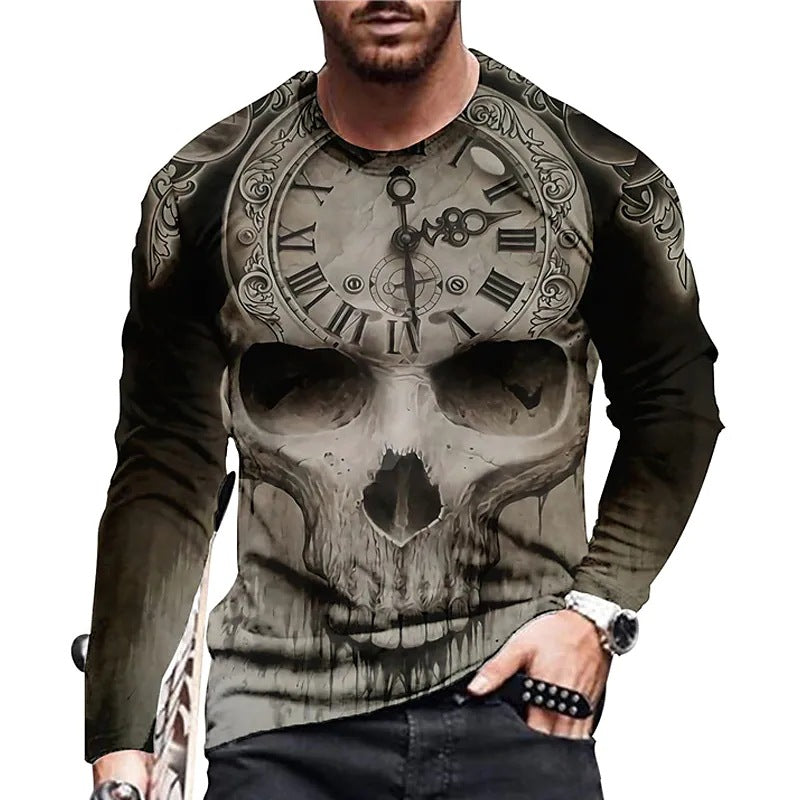 Skull Apparel Skull 3D Digital Printed round Neck Long Sleeve