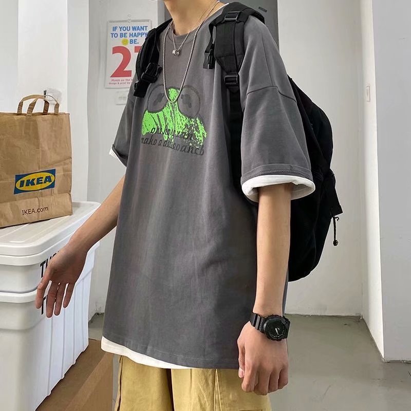 Men T-Shirts Cartoon Loose round Neck