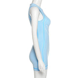 Summer Women's Printed Contrast Color Sexy Sleeveless Sheath Tight Sports Jumpsuit