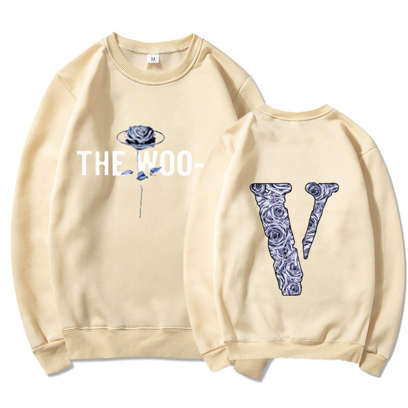 Vlone Sweatshirts Rose Printing Stylish Men'S Loose Round Neck