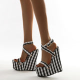 Platform Heels for Women Summer Stripes Platform Waterproof Platform Peep-Toe High Heel