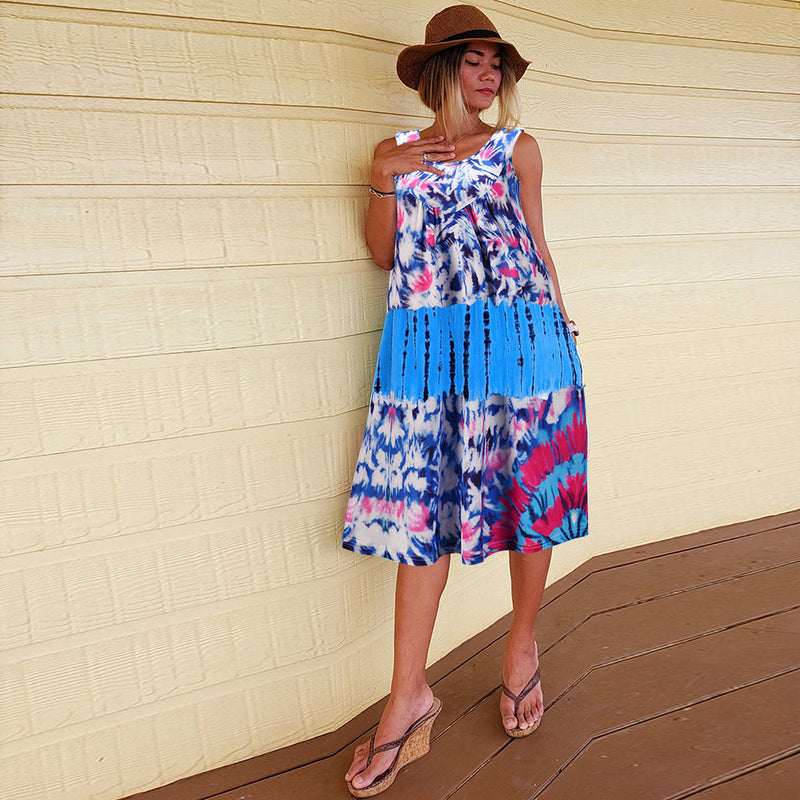 Nine Britton Dress Sleeveless round Neck Tie-Dyed A- line Dress