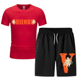 Vlone T Shirts & Shorts 2 Piece Set Short Sleeve T-Shirt Summer Loose Print T-Shirt