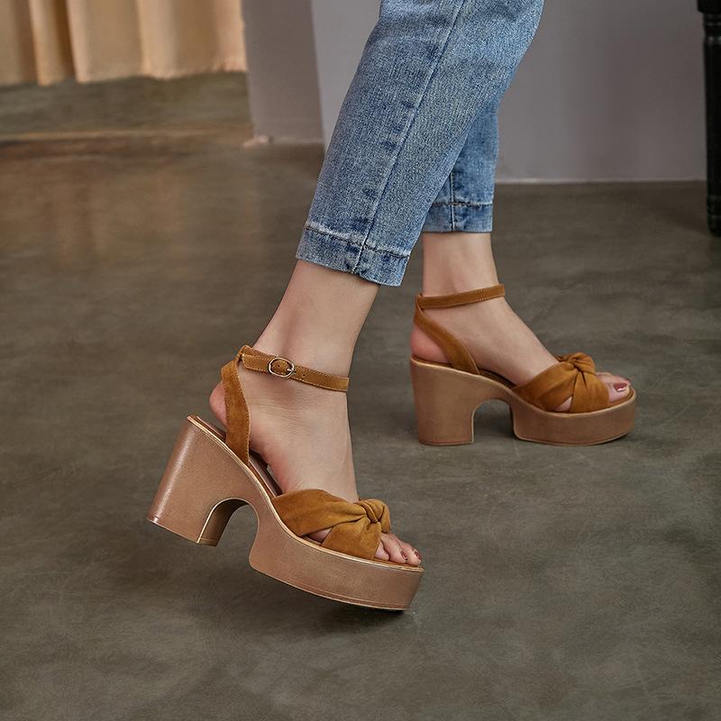 Platform Heels for Women Retro Chunky Heel Sandals with Buckle