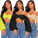 Coachella Music Festival Outfits Chest-Wrapped Backless Lantern Sleeve Top